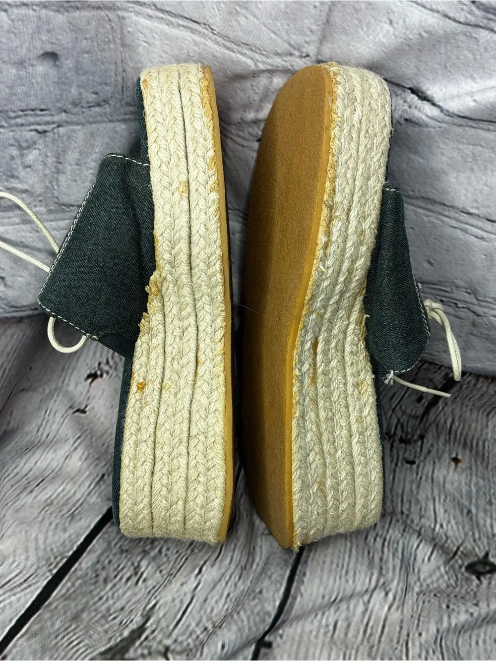 VTG Y2K Mudd Street Style Chunky Platform Tie Front Denim Espadrille Sandals 8.5